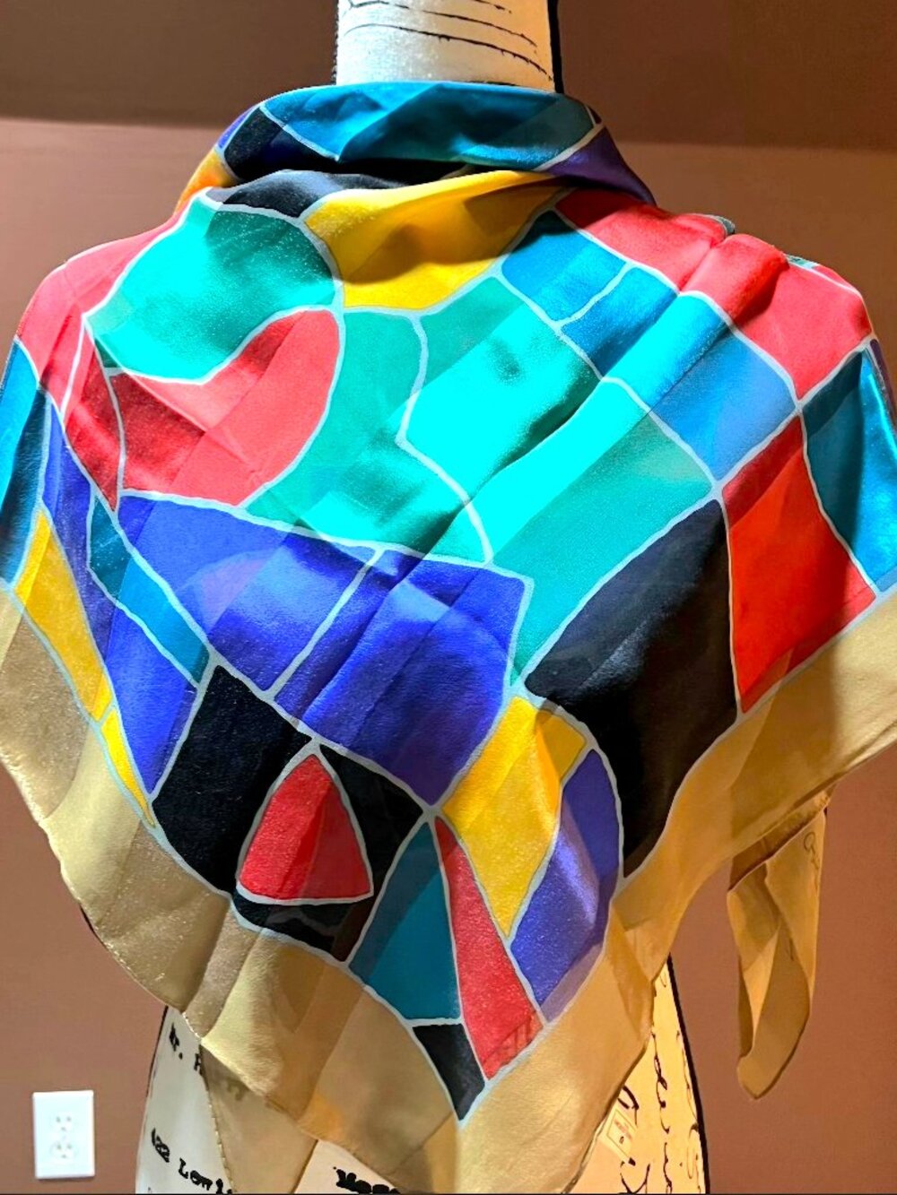 Charles Jourdan Vintage Silk Scarf 34-inch Square Stained Glass / Hand-Rolled